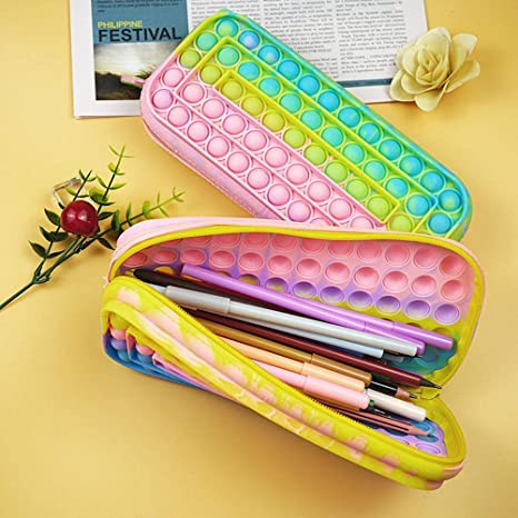 Amazon hot Large capacity storage stationery pencil case bubble pop Rectangular press decompression pen case for Autism gift