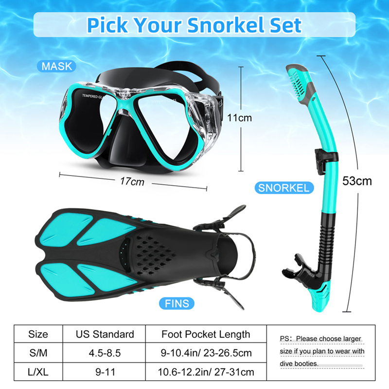 Diving Equipment Freediving Swimming Googles Snorkeling Diving Masks Dive Gear Set Silicone Scuba Snorkel Fins Set