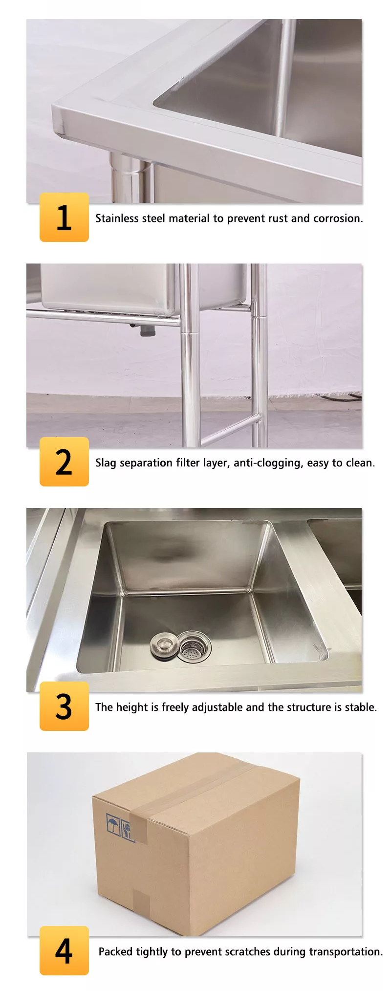 Israel Kitchen CE Certificated 1 Compartment Commercial Restaurant Basics Stainless Steel Garage Utility Sink With Faucet