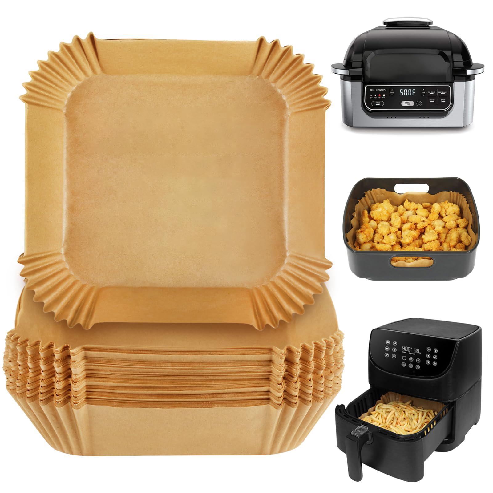Hot Selling Square Premium Perforated Steamer 50pcs Air Fryer Liners Air Fryer Paper for Baking Food Waterproof Carton Packing