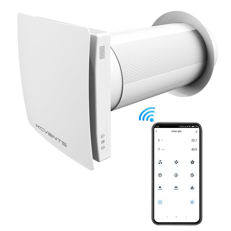 Single Room Heat Recovery Ventilation Wall Fan Unit Supply & Extract Air smart Wifi controlled