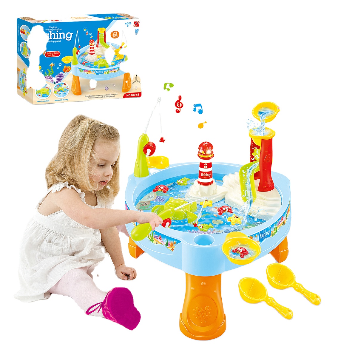 Kids pretend play Electric fishing game toy with light and music Magnetic Fishing Toy Set