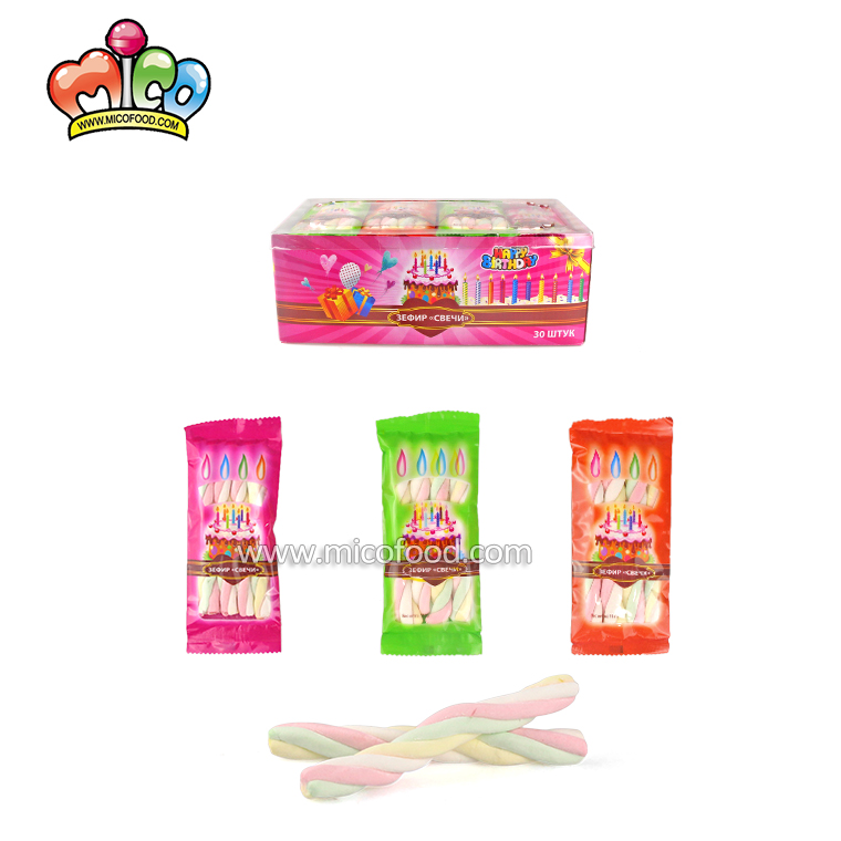 Mini multi-colord candle twisted rope marshmallow sewwt candy