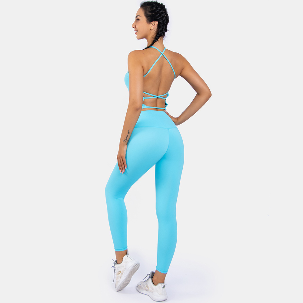 High Quality Compression Sexy Backless Soprts Bra Gym Leggings Yoga Fitness Set Women Nude Feel Active Wear