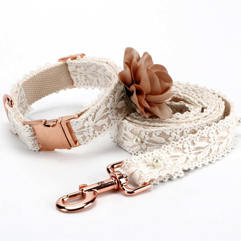 Wholesale Lace Flower Small Dog Cat Teddy Straps Collar Leash Custom Set Luxury Dog Pet Collar&Leash