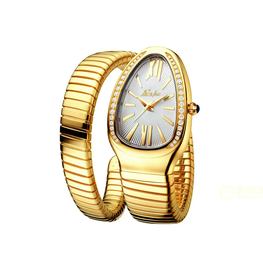 New Model Amazon Snake Shape Design Quartz Watches Lady Diamond Steel Unique Gold Quartz Watches