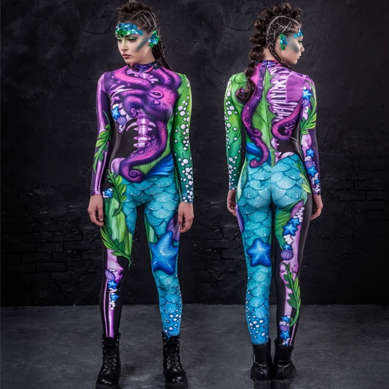 F22116A 2021 New Halloween Costume Jumpsuits Cosplay Fancy Dress Skeleton Women Clothing Jumpsuits