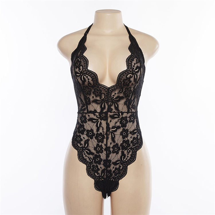 Type Onesie Black Sexy Solid Color Backless V-Neck Semi-High Neck Slim Shape Bosom Wrap Natural Latex Full See Catsuit