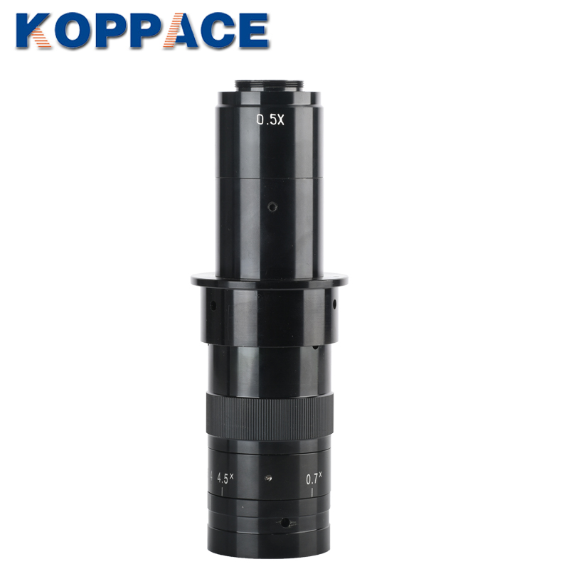 Промышленный монокулярный микроскоп KOPPACE 32X-205X, линза 0,5x, окуляр 0,7x-4,5x, объектив с зумом 25 мм, C-образное крепление, объектив непрерывного увеличения