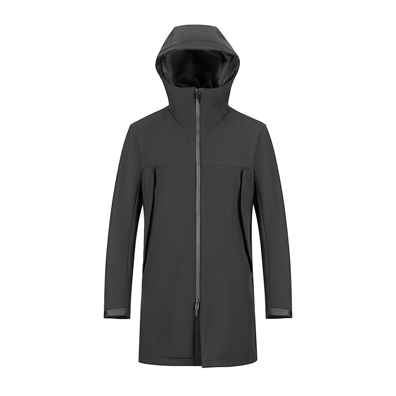 ALIKE Long Men's Slim Jacket With Hooded Waterproof Windproof Swallow Tail Long Design