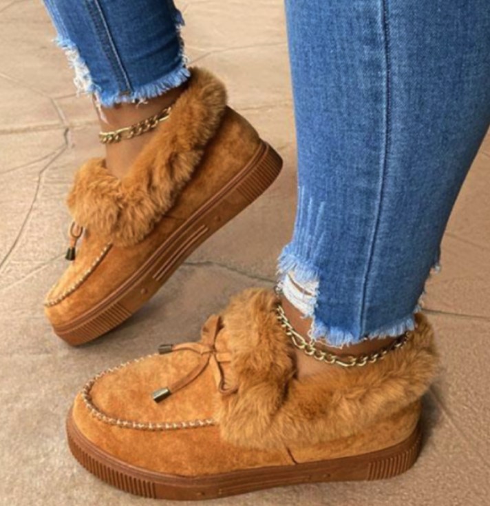 Boots women 2020 new fashion round toe low heel boot large size winter fur boots