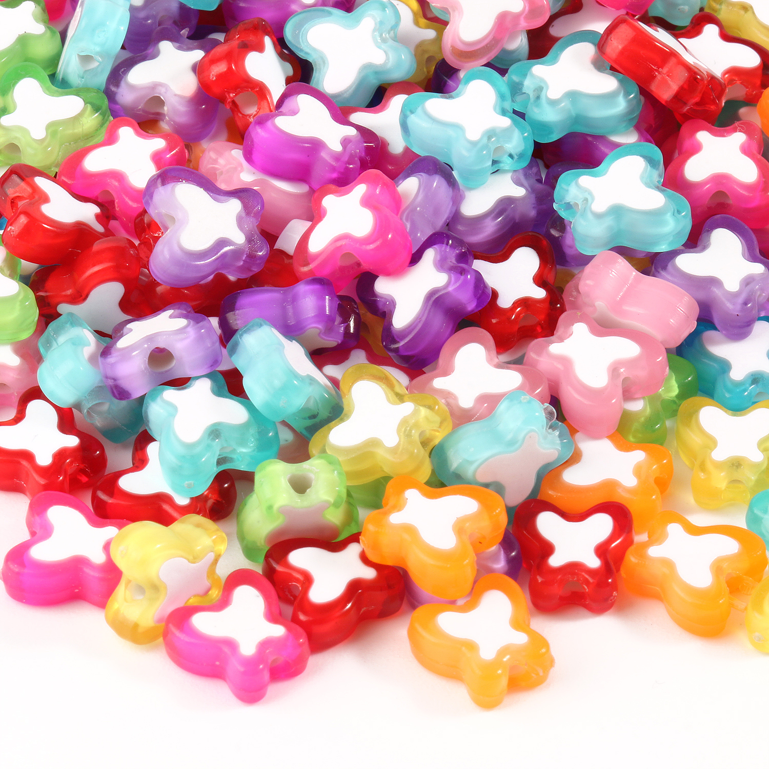 Wholesale 100pcs/bag Mix Color Cute Butterfly Shape 10*10*4mm Plastic Acrylic Loose Spacer Beads for Jewelry Making DIY Bracelet