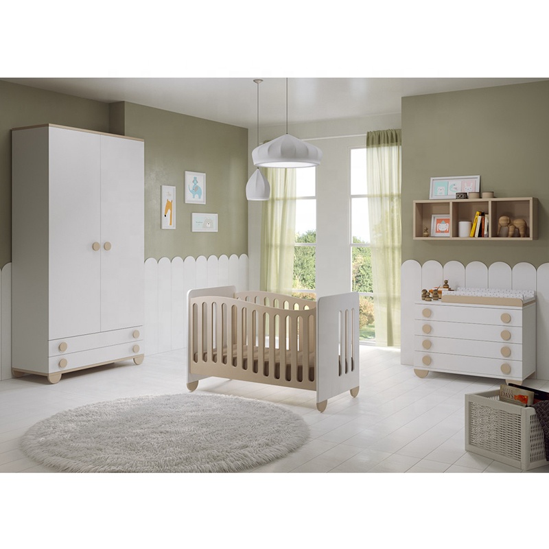Crib Professional Manufacturer Baby Furniture Set 20CCB007 Kids Children Beds Baby Cribs with Baby Wardrobes