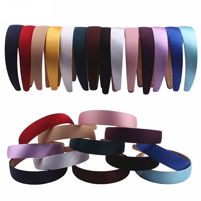 Hot 34 Colors Lady Solid Colors Satin Hair Band Plain Alice Headband Women 1 Inch Wide Hairband Ribbon DIY Kids Hair Accessories