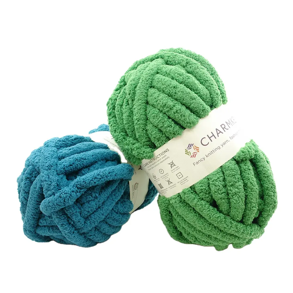 Charmkey high quality 100% polyester soft chenille yarn for hand knitting