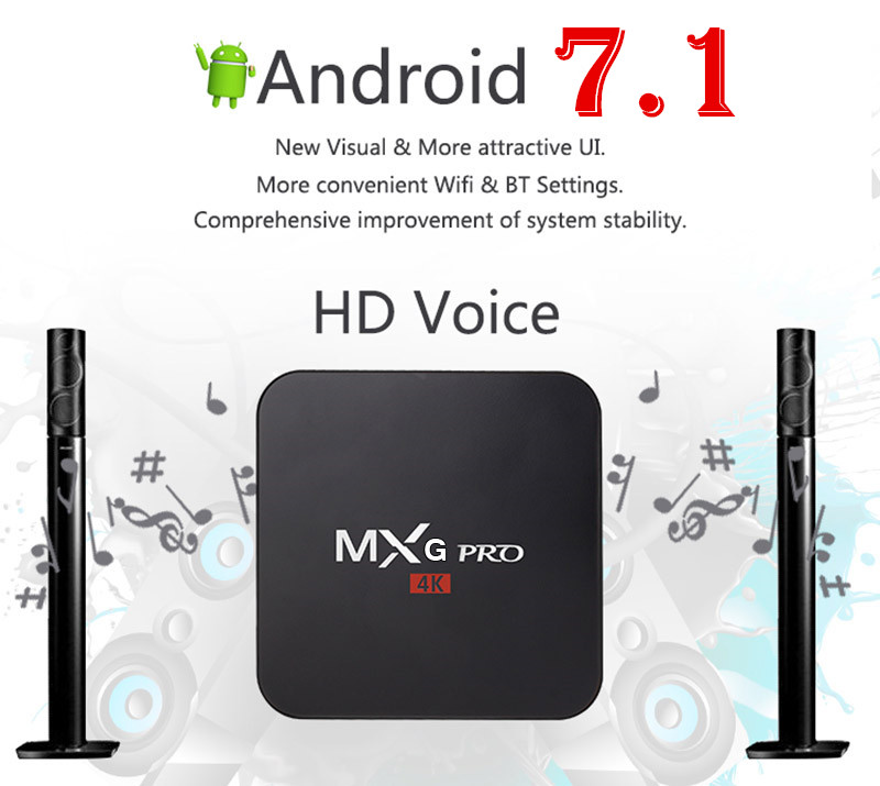 Лидер продаж, ТВ-приставка MXG PRO Ram 1 Гб Rom 8 ГБ RK3229 Android 7,1