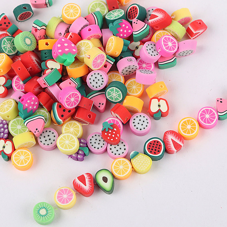 10mm Flower Shape Fruit Shape Smile Face Polymer Clay Beads for DIY Jewelry Making for Kids