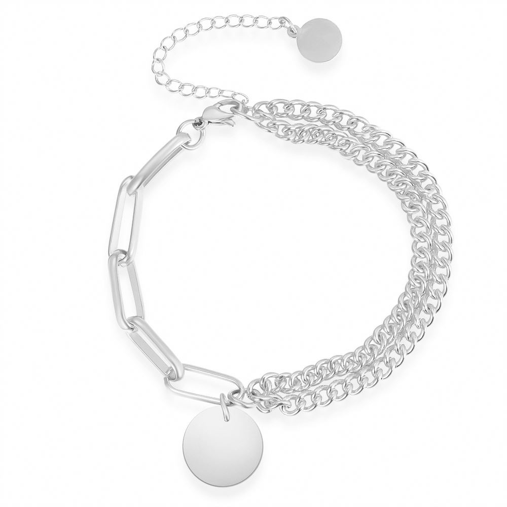 2021 Newest Gold Plated Titanium Double Layer Link Chain Bracelet Silvery Stainless Steal Coins Bracelet