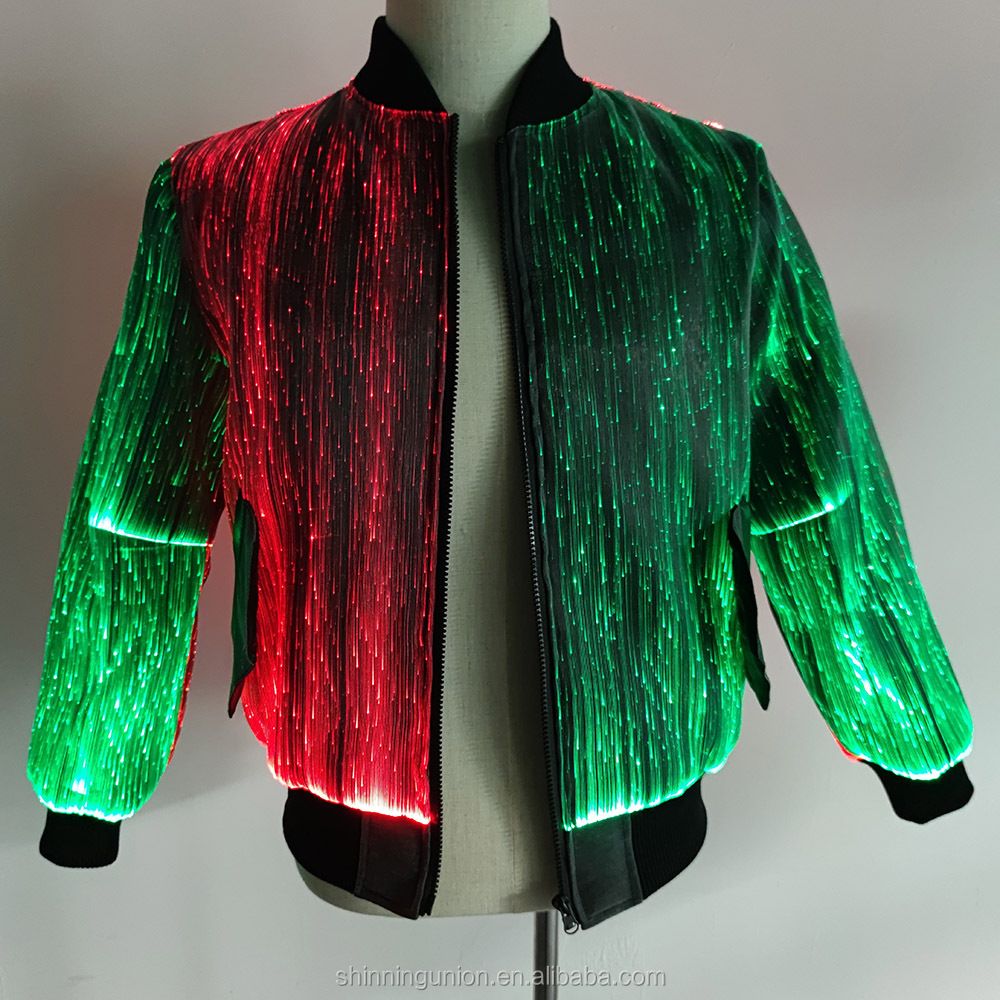 LED Light Luminous Fiber Optic Fabric Light Up Bike Motorcycle Jacket for Men