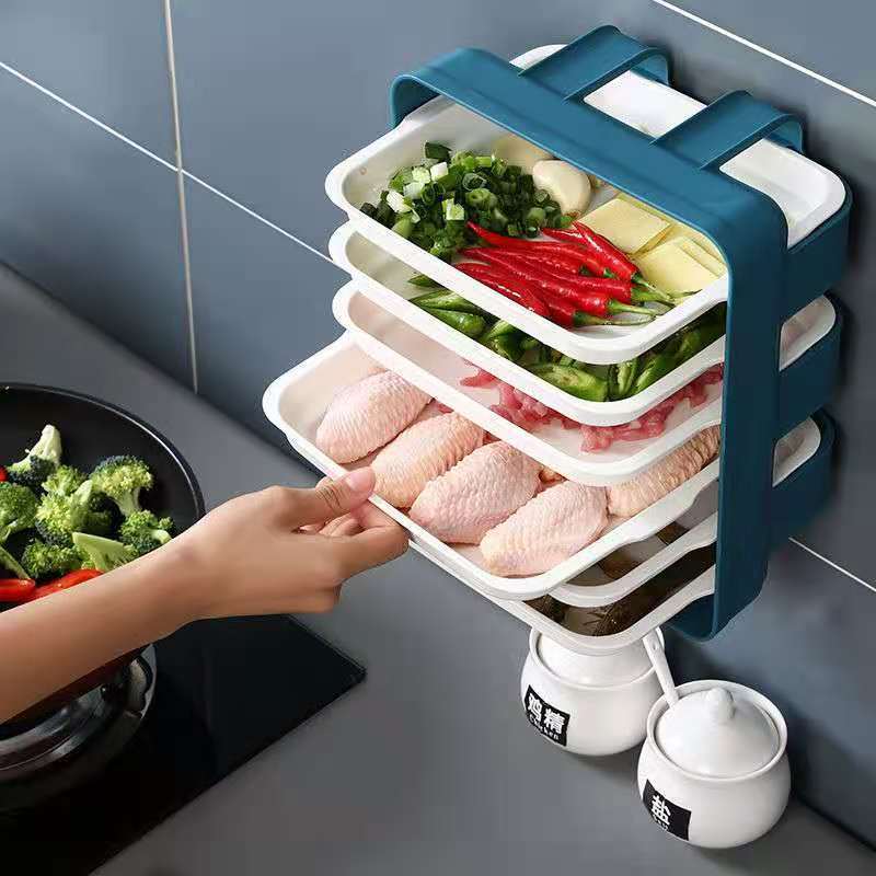 Kitchen Multi-Layers Hot Pot Side Dish Storage Rack Wall-Mounted Hanging Rack