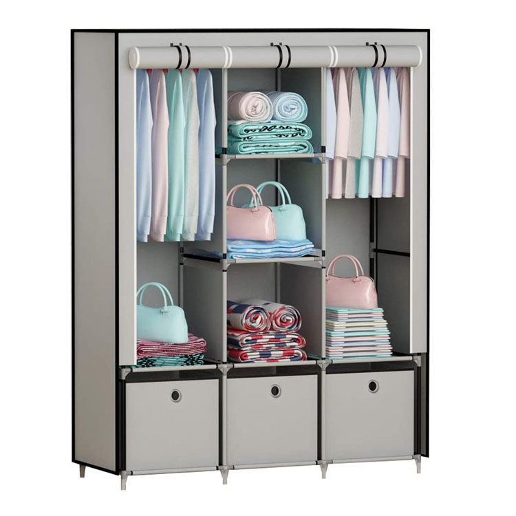 Double-hung simple wardrobe, freely assembled cloth wardrobe, double-sided zipper closed wardrobe with drawers
