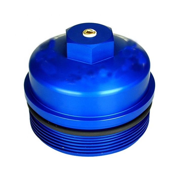 custom billet blue anodized cnc machined engine oil filter cap for car or truck