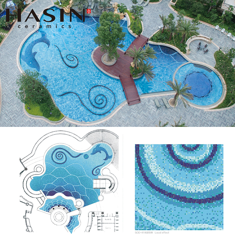 Simple pattern glass mosaic tile design for swimming pool