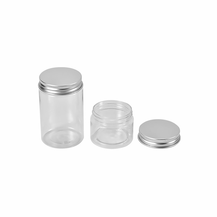 300/350/500ml Clear Food Storage Plastic Jar Food Grade Round Plastic Cookie Jar with Aluminum Lid