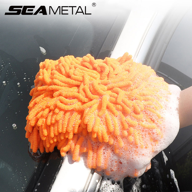 Waterproof Car Wash Mitt Microfiber Washing Gloves Thicken Double-Side Ultra Absorbent Wash Sponge for Auto Detailing Car Goods