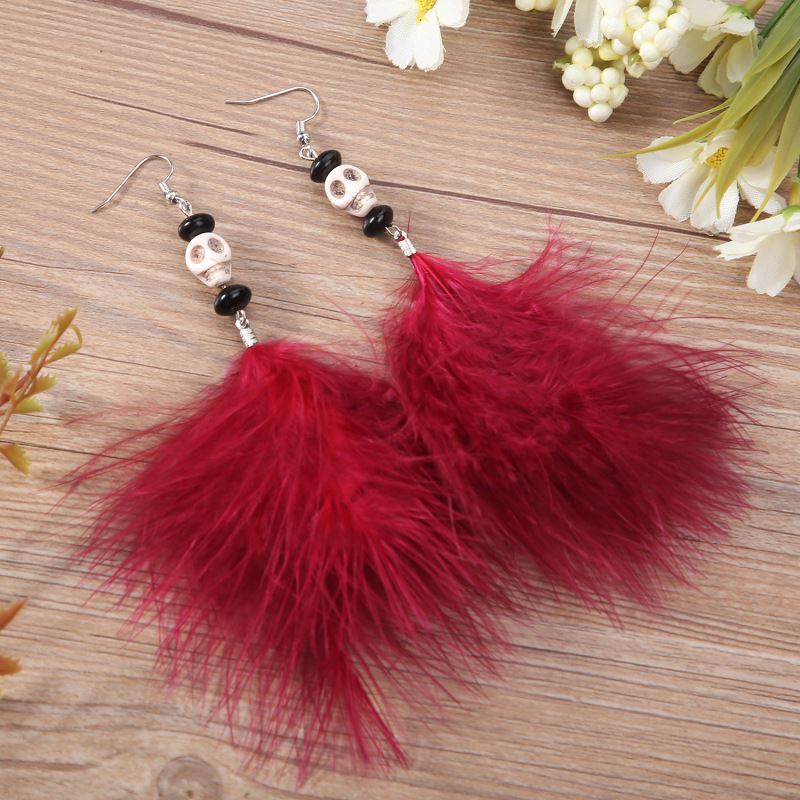 Halloween Skull Feather Hoop Earrings Gothic Black Red Purple Festival Horror Atmosphere Party Hot Sale