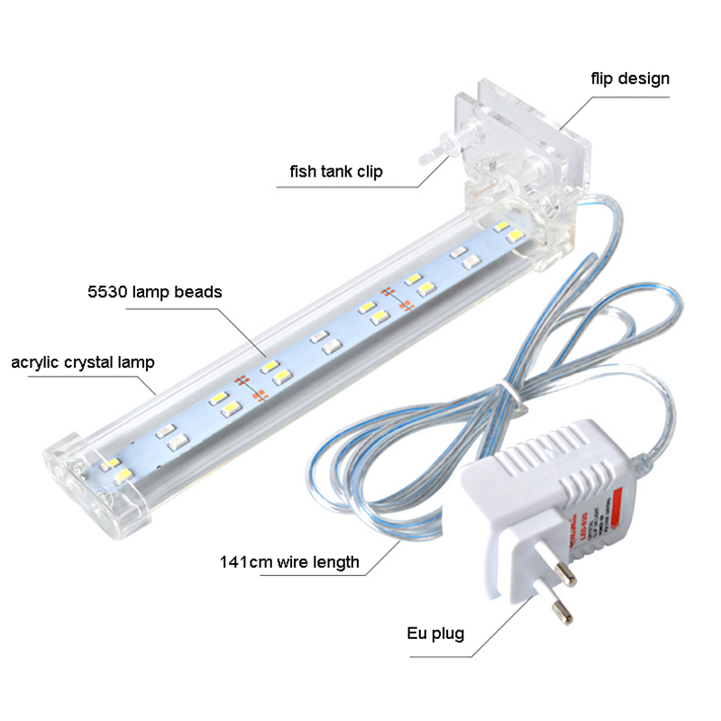 Dropshipping New Crystal LEDs Aquarium Lighting Aquatic Plant Grow Light Waterproof Clip on Lamp Blue White LED For Fish Tank