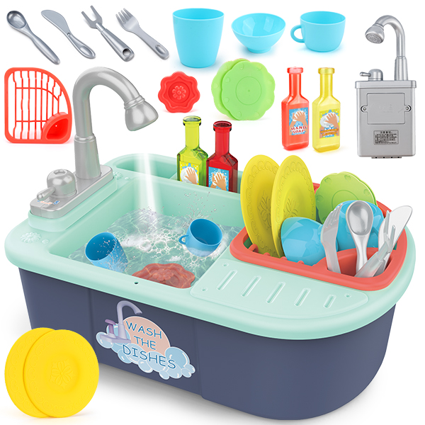 High Quality Battery Operated Pretend Kitchen Play Toy Washing Sink Circulate Water Faucet Role Play Set Mini Washing Machine