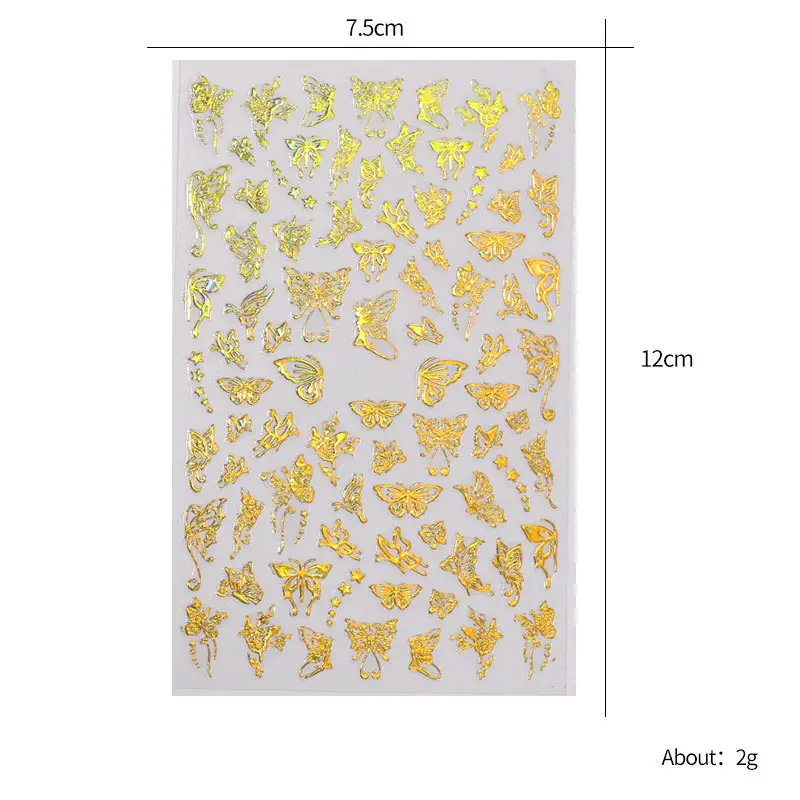 2021 Different Laser Gold and Silver Color Butterfly Shapes Nail Art Decoration 3D Nail Sticker