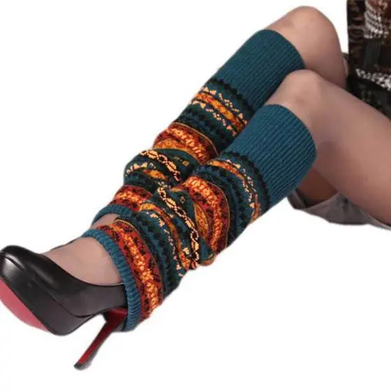 Colorful Bohemia Boho Pattern Knitted Warm Winter Over Knee Thigh High Wool Leg Warmers Girls