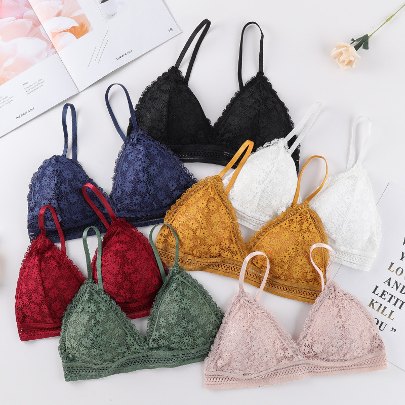 New French Style Bralette Triangle Cup Bra Brassiere Women Girls Lace Underwear Deep V Soft Lingerie Bra