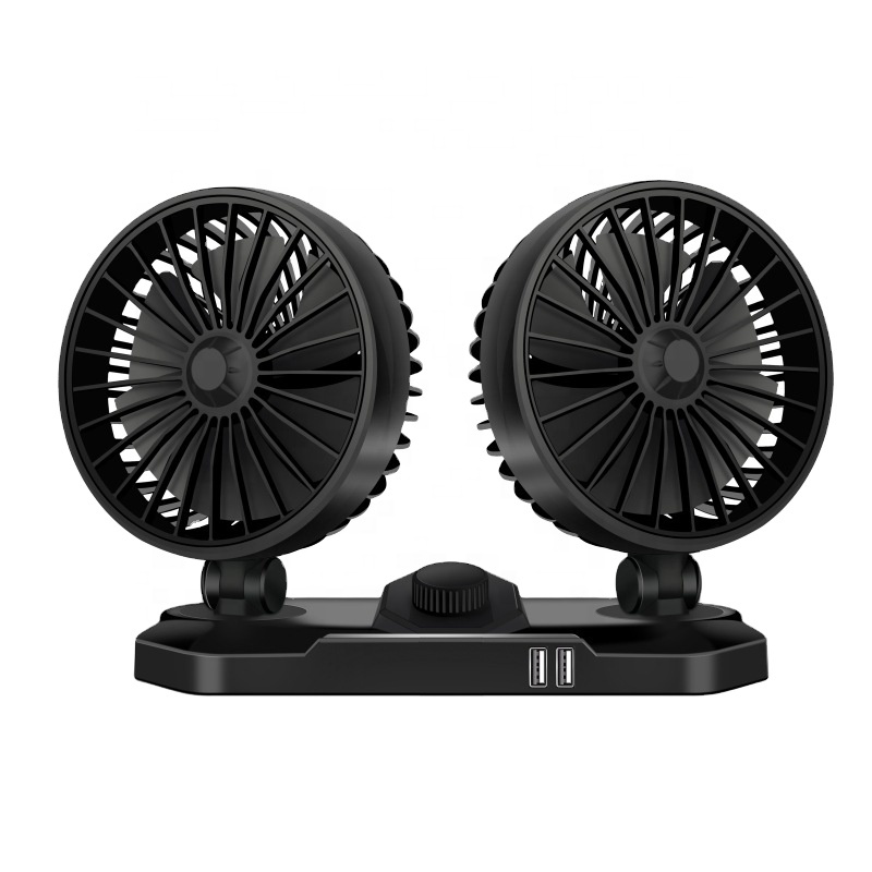 2021 New 4 inch 12V Double Headed Car Fan 360 Degree Rotation Powerful Quiet 2 Speed Adjustable Strong Wind Auto Cooling Air Fan