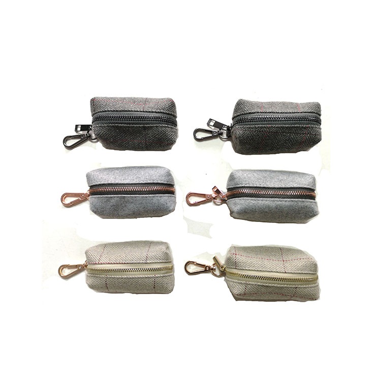 Luxury Tweed Material Dog Poop Bag Holder with Metal Zipper in Black, Gold, Rose Gold Color