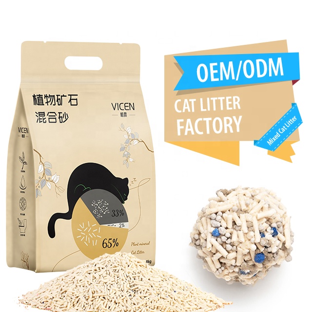 Professional Chinese Manufacturer's Tofu Cat Litter 2.0mm Bentonite Mixed Highly Absorbent Strong Clumping Low Dust Cat Litter