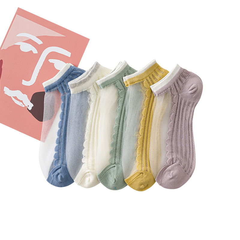 Summer fashion thin glass crystal transparent ultra-thin women's boat socks