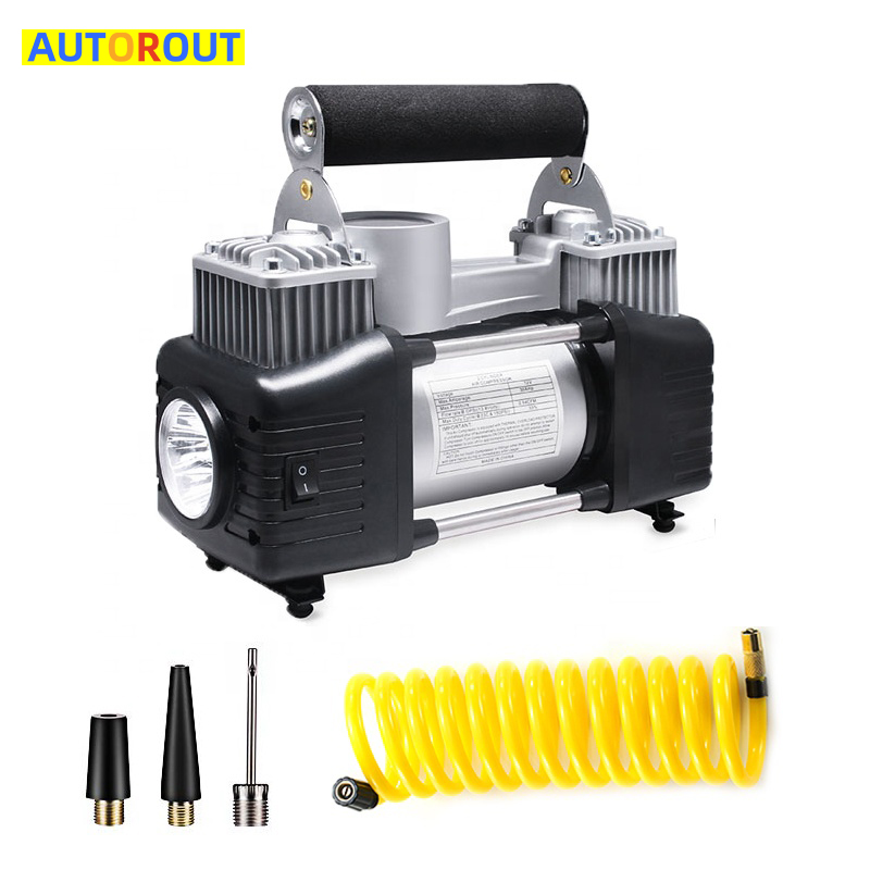 Горячая продажа цена по прейскуранту завода 12v воздушный компрессор двухцилиндровый портативный автомобильный шинный инфлятор со светодиодными лампами для легковых автомобилей внедорожников