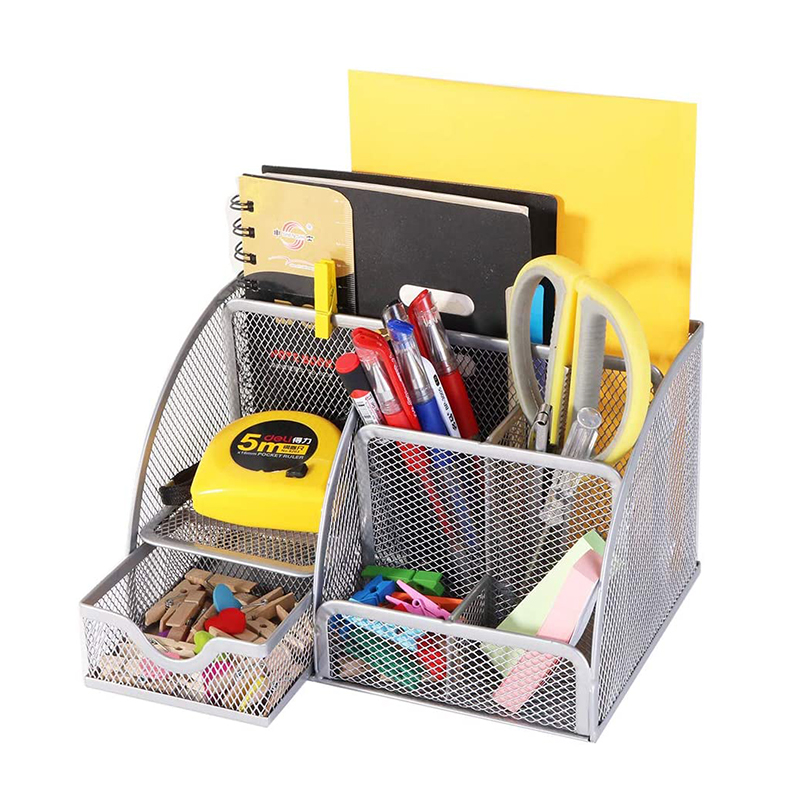 Multi-Functional Desk Accessories Metal Stationary Holder Mesh Desktop Organizer for Home Office School Classroom