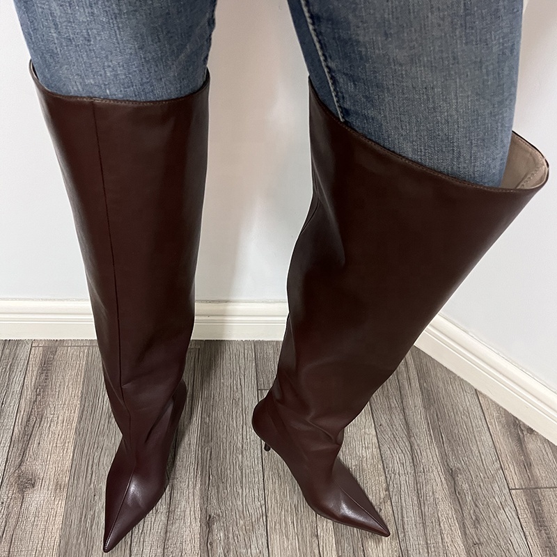 Custom new design long boots for women high heels wide calf overknee boots