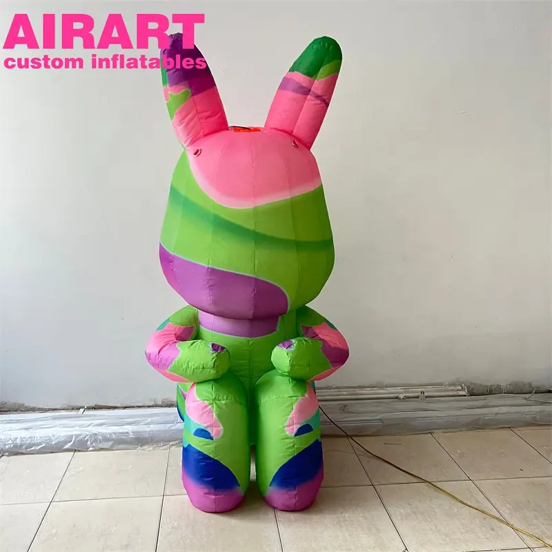 New Design Pink Fur Inflatable Rabbit Mascot Cartoon Fur Plush Inflatable Bunny Mascot For Easter Holiday
