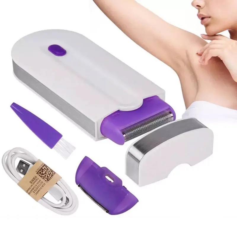 2 in 1 Electric Lady Hair Trimmer USB Rechargeable Sensor Light Women Hair Remover Painless Shaving Mini Shaver Body Face Razor