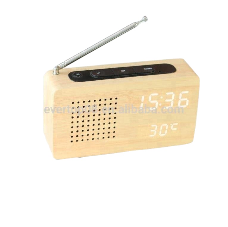 Деревянные светодиодные часы с FM-радио ET525