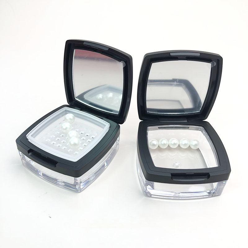 Square black loose highlighter powder container make your own cosmetic packaging jar sifter loose powder jar with sifter