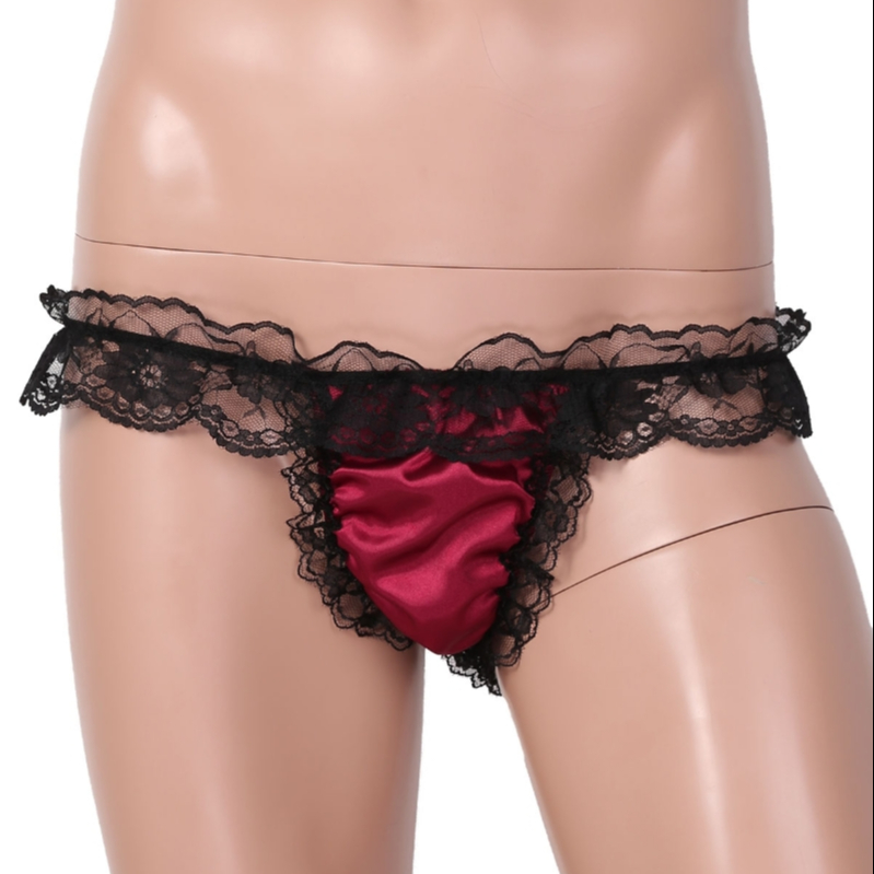 iEFiEL Sissy Panties Men's Satin Frilly Thong G-String Thong Panties Gay Underwear