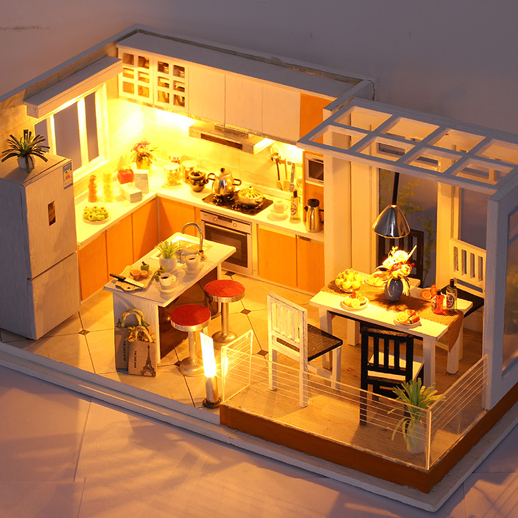 Kids 3D DIY Wooden Miniature Doll House Furniture Hands Craft Puzzle Assemble Miniaturas Dollhouse for Girls