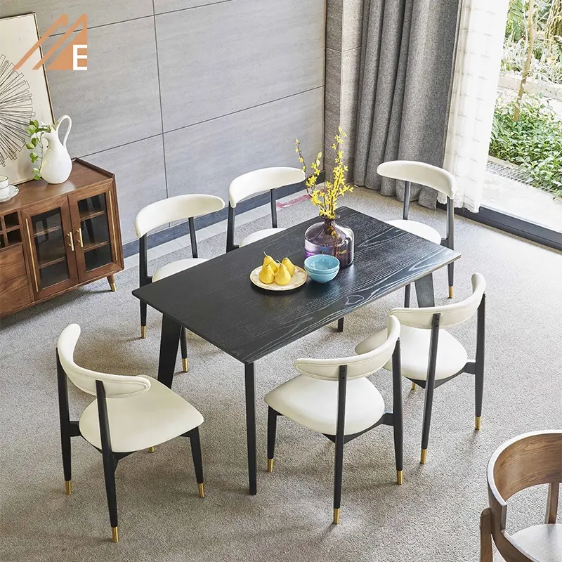 Современная текстурированная домашняя мебель, деревянный обеденный стол, набор из 6 стульев