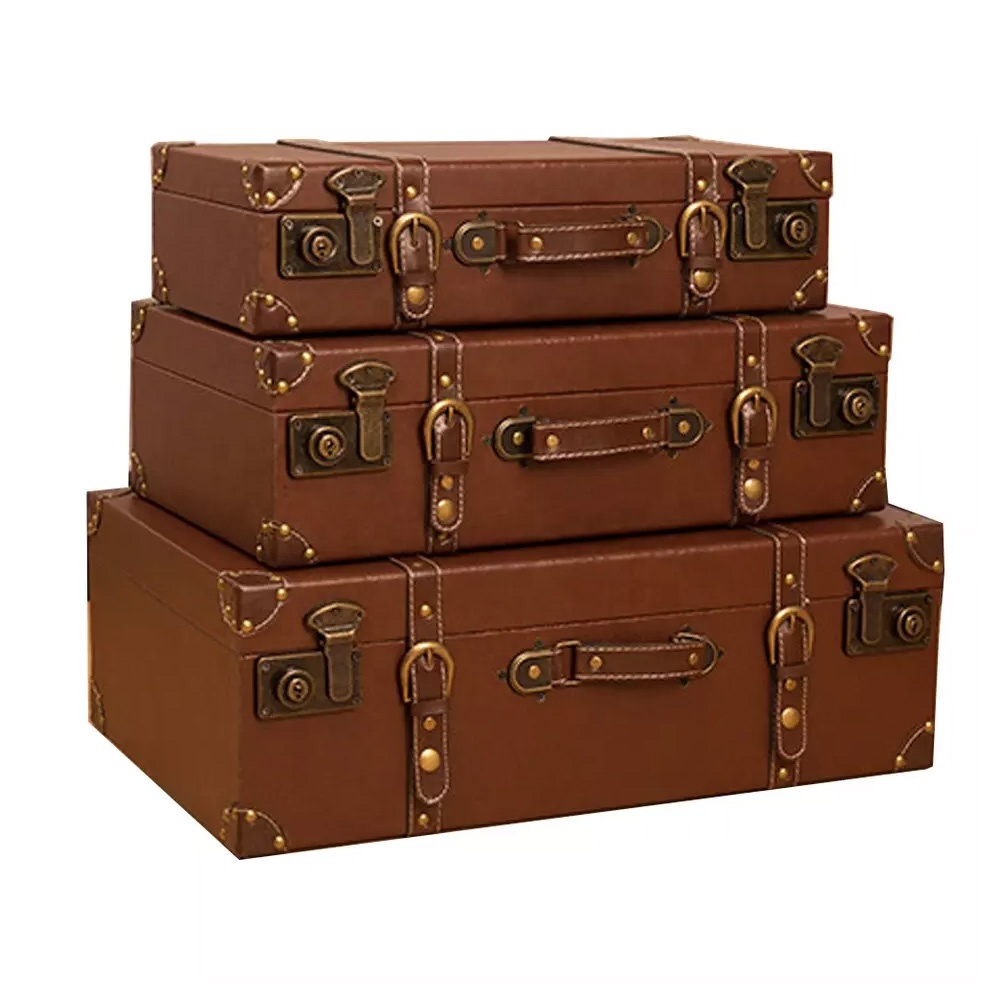Classical Luggage Leather Handmade Retro Vintage Suitcase Old Box Steamer Vintage Trunk Luggage (Old)